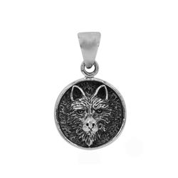 Sterling Silver 3D Wolf Head in Circle Pendant